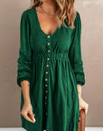 Women Button Up High Waist Long Sleeve Dress