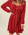 Women Button Up High Waist Long Sleeve Dress