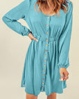 Women Button Up High Waist Long Sleeve Dress