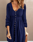 Women Button Up High Waist Long Sleeve Dress