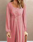 Women Button Up High Waist Long Sleeve Dress