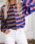 Color Block Drop Shoulder Pullover Sweatshirt