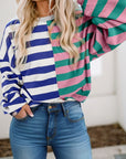 Color Block Drop Shoulder Pullover Sweatshirt