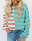 Color Block Drop Shoulder Pullover Sweatshirt