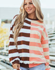 Color Block Drop Shoulder Pullover Sweatshirt