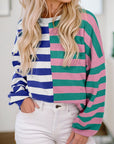 Color Block Drop Shoulder Pullover Sweatshirt