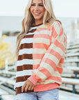 Color Block Drop Shoulder Pullover Sweatshirt