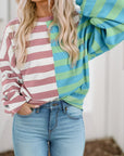 Color Block Drop Shoulder Pullover Sweatshirt