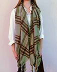 Braided Fringe Plaid Scarf