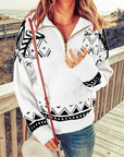 Women Geometry Knit Quarter Zip Sweater