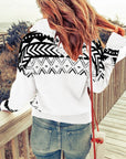 Women Geometry Knit Quarter Zip Sweater