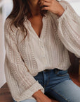 Frill V-neck Puff Sleeve Lace Blouse