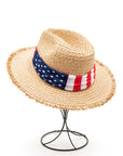 American Flag Hat Band Raw Edge Straw Fedora