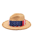 American Flag Hat Band Raw Edge Straw Fedora