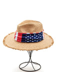 American Flag Hat Band Raw Edge Straw Fedora