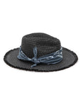 Bandana Raw Edge Black Straw Fedora