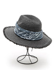 Bandana Raw Edge Black Straw Fedora