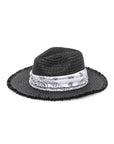 Bandana Raw Edge Black Straw Fedora