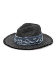 Bandana Raw Edge Black Straw Fedora