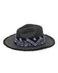 Bandana Raw Edge Black Straw Fedora