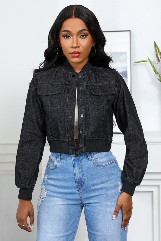 Women&#39;s Fashion Denim Jacket in Black by Claude