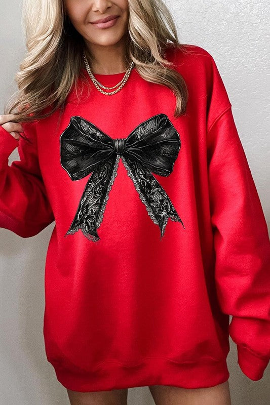 Halloween Coquette Bow Graphic Fleece Sweatshirts