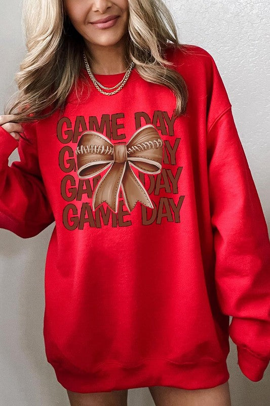 Game Day Football Bow Graphic Fleece Sweatshirts