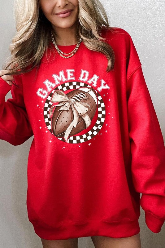 Game Day Football Bow Graphic Fleece Sweatshirts