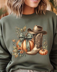 Pumpkin Western Fall Graphic Fleece Sweatshirts