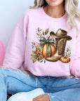 Pumpkin Western Fall Graphic Fleece Sweatshirts