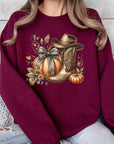 Pumpkin Western Fall Graphic Fleece Sweatshirts