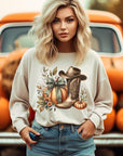 Pumpkin Western Fall Graphic Fleece Sweatshirts