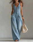 Relaxed Washed Denim Straight-Leg Jumpsuit