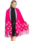 Geometric Pattern Sleeve Shrug with Fringe