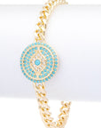 CZ Evil Eye Pendant Chain Link Bracelet