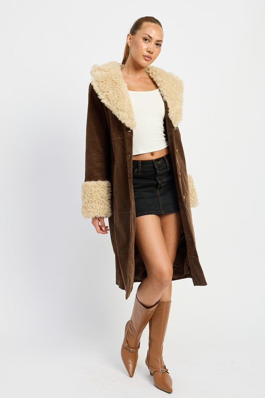 Emory Park Faux Fur Midi Trench Coat