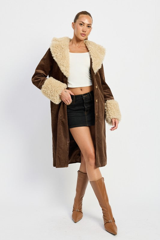 Emory Park Faux Fur Midi Trench Coat