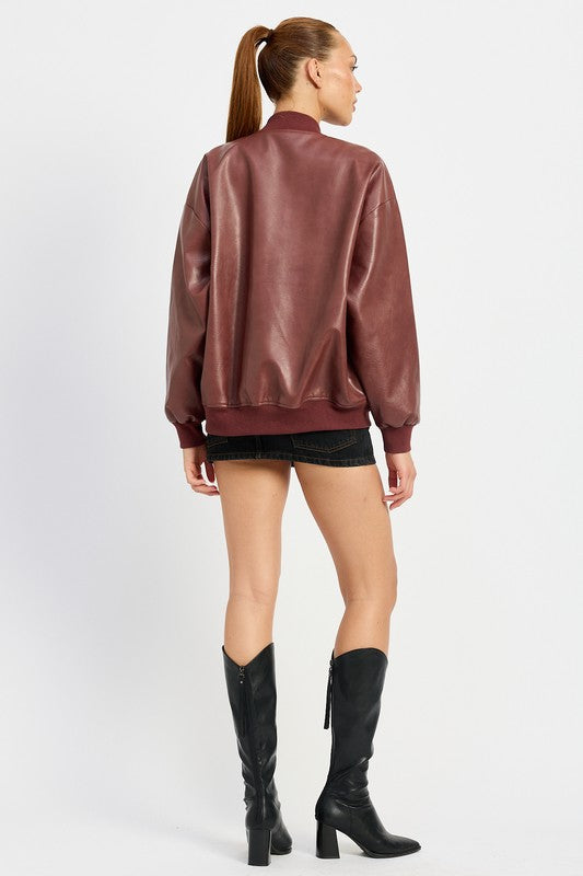 Emory Park Vintage Pleather Bomber Jacket