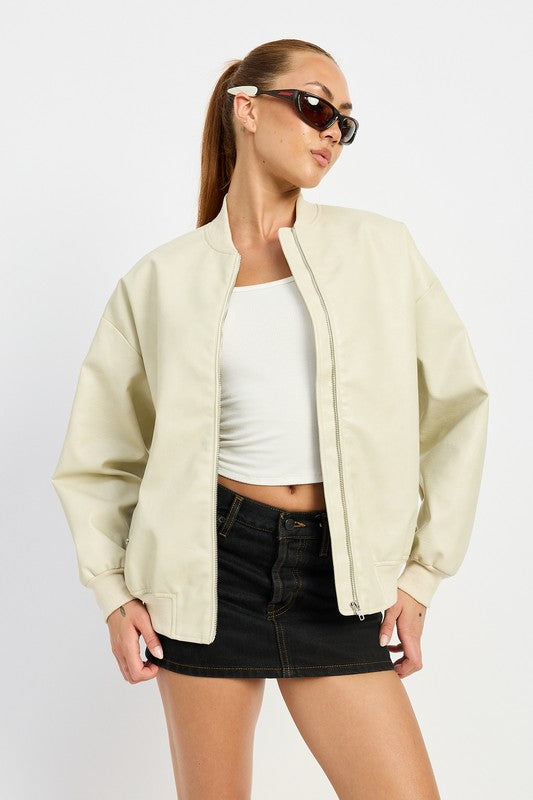 Emory Park Vintage Pleather Bomber Jacket