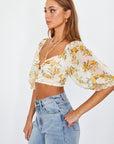 One and Only Collective Inc Chiffon Balloon Sleeved Bustier Crop Top