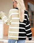 Striped Colorblock Drop Shoulder Sweater