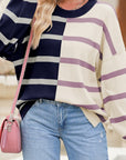 Striped Colorblock Drop Shoulder Sweater