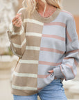 Striped Colorblock Drop Shoulder Sweater