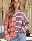 Striped Colorblock Drop Shoulder Sweater