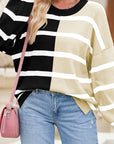 Striped Colorblock Drop Shoulder Sweater