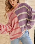 Striped Colorblock Drop Shoulder Sweater