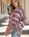 Striped Colorblock Drop Shoulder Sweater