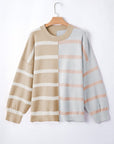 Striped Colorblock Drop Shoulder Sweater