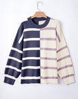 Striped Colorblock Drop Shoulder Sweater