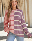 Striped Colorblock Drop Shoulder Sweater